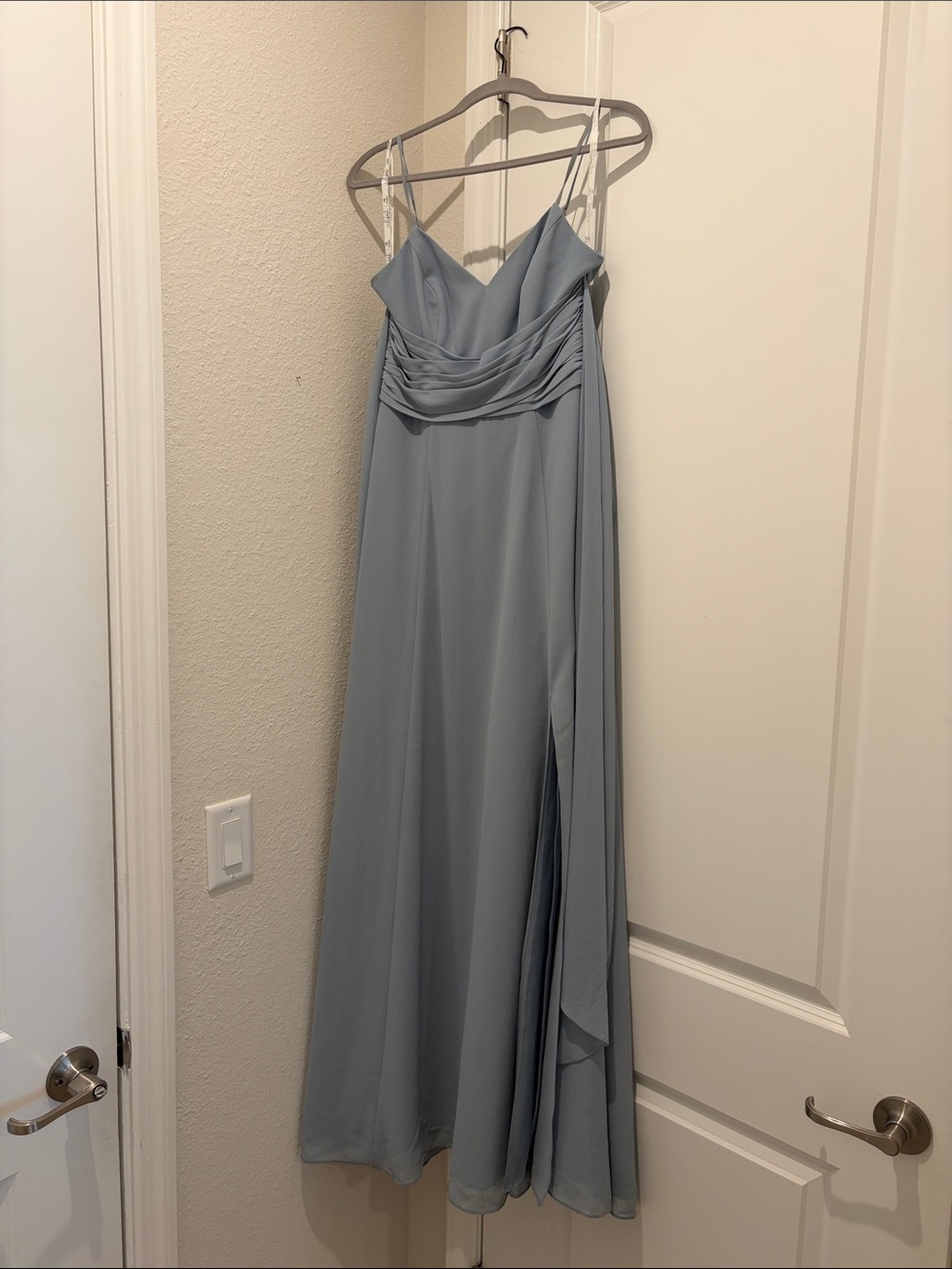 Satin-Effect Pale Blue Spaghetti Strap Maxi Dress